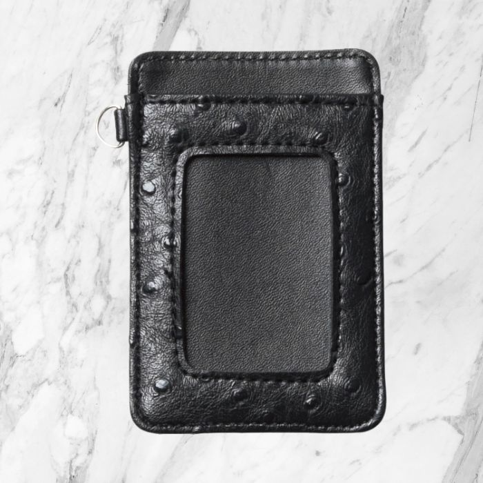 チェルベ　オーストリッチ型押し　両面パスケース　ブラック