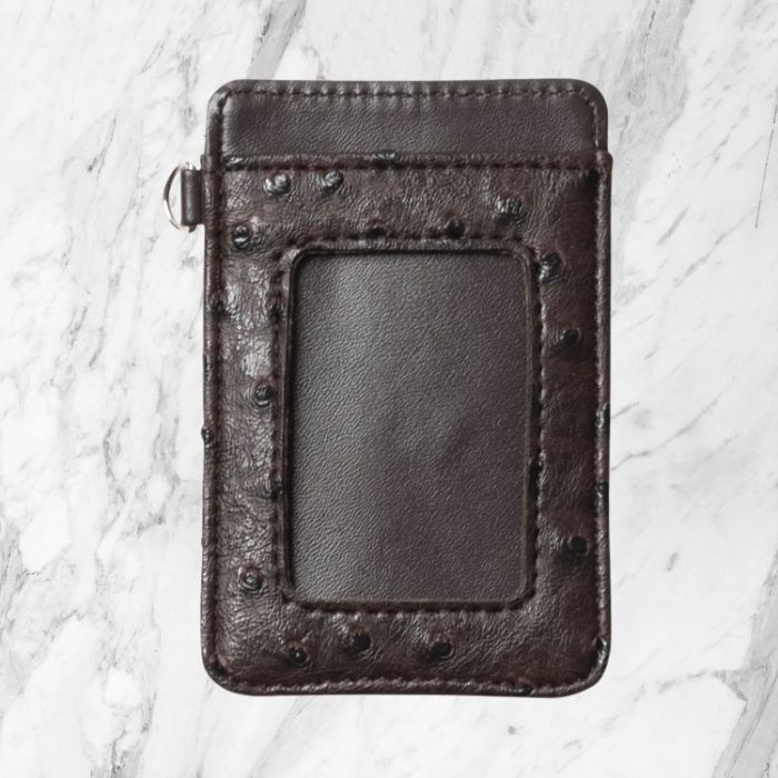 チェルバ　オーストリッチ型押し　両面パスケース　ブラウン