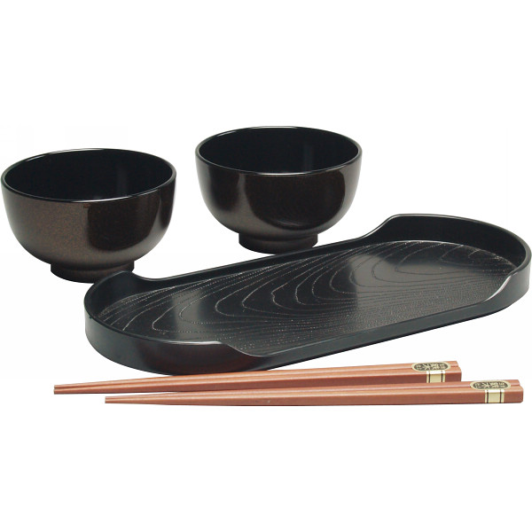 ラメ塗　汁椀２客揃（盆・箸付）