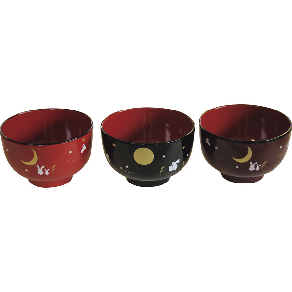 レンジ・食洗機対応山中塗汁椀揃え　　うさぎの里