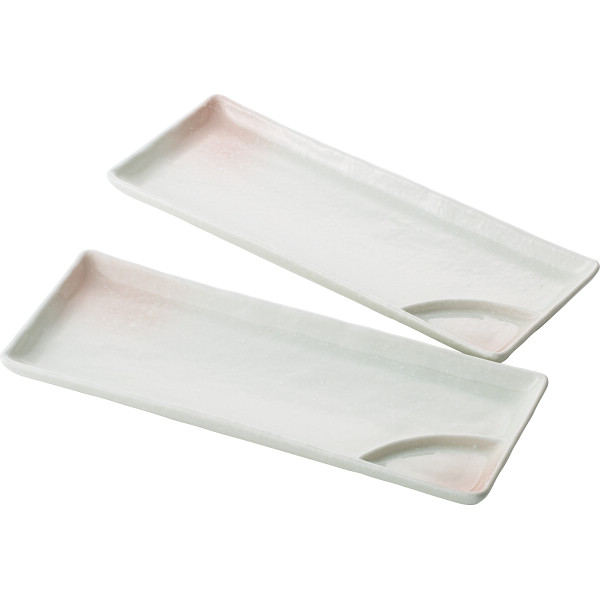 ピンク吹　ペア仕切焼物皿