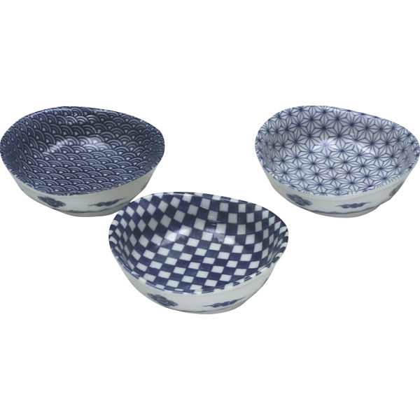 藍染　楕円小付３柄揃