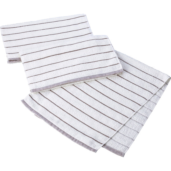 ナチュラルフェイス　ボーダーフェイスタオル３枚セット　ベージュ