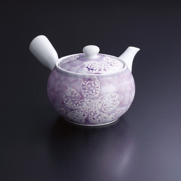 波佐見焼　花詰　茶こし付急須　パープル
