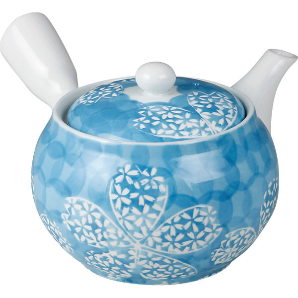 波佐見焼　花詰　茶こし付急須　水色