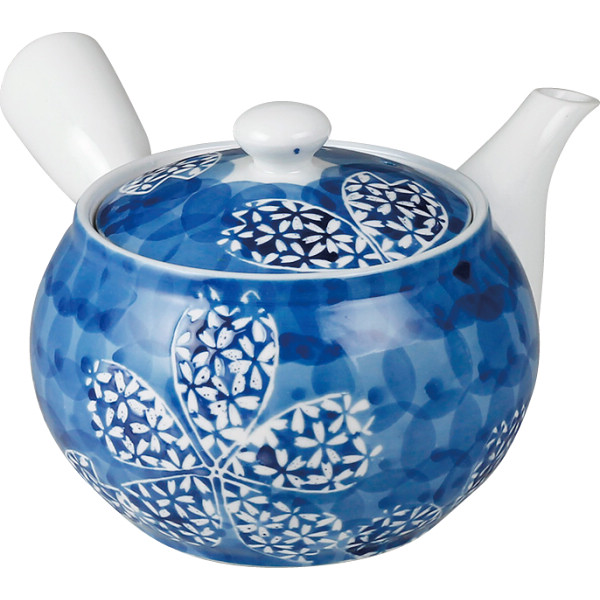 波佐見焼　花詰　茶こし付急須　ブルー