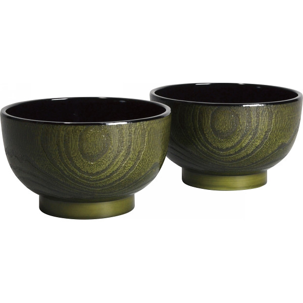 杢目塗　どんぶり椀２客組　抹茶杢