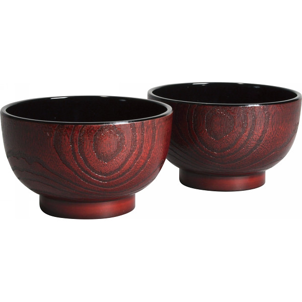 杢目塗　どんぶり椀２客組　茜杢