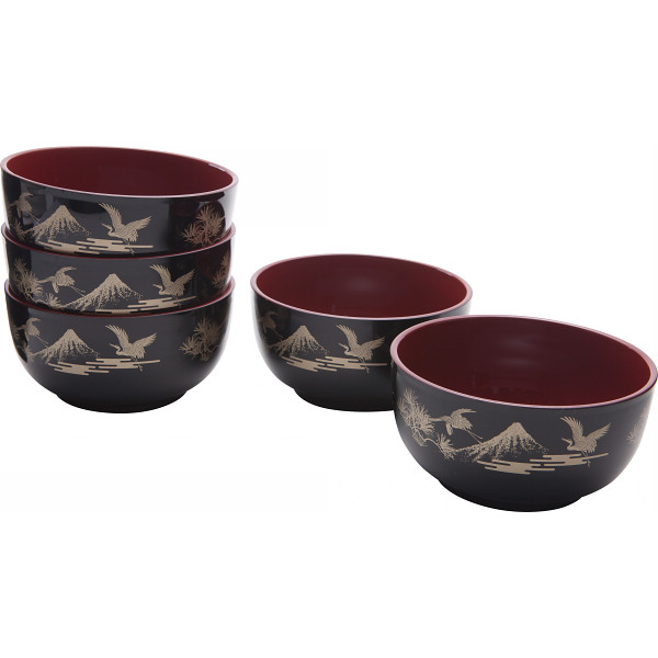 山中塗　富士山　どんぶり椀５客揃