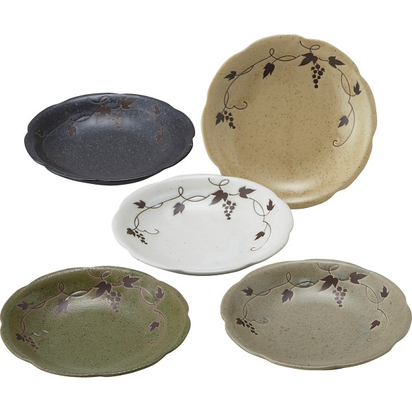 片岡鶴太郎　つたぶどう　取皿５枚揃