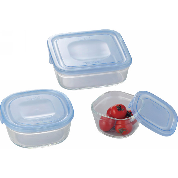 イワキ　パック＆レンジ　角型３点セット　ブルー