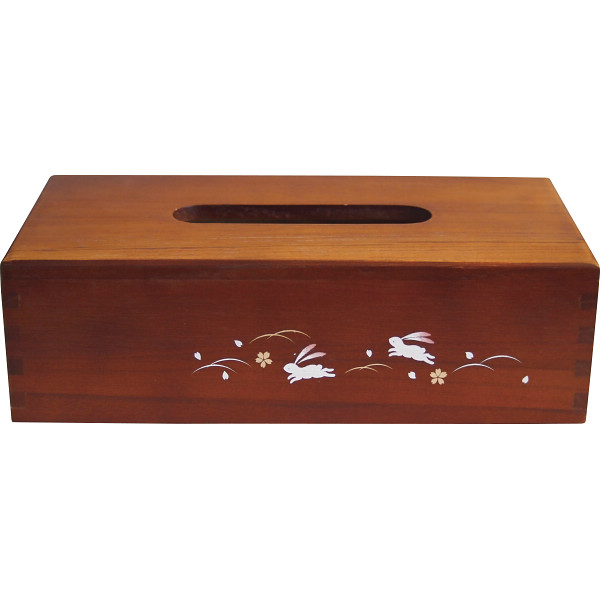 加賀蒔絵木製ティッシュボックス　跳ねうさぎ