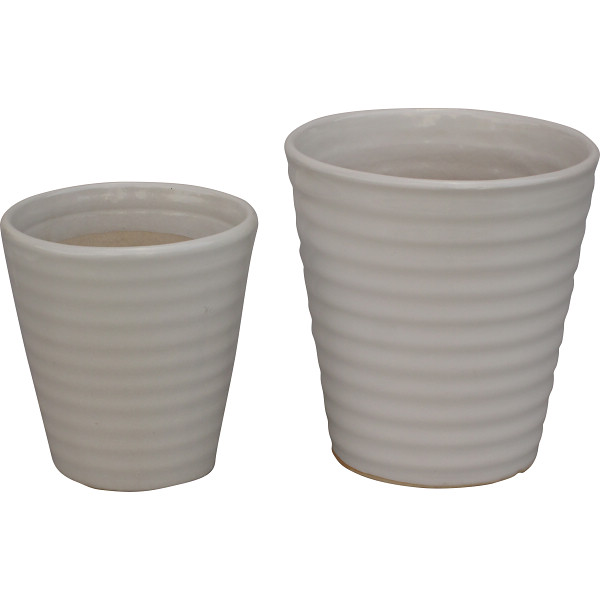 陶器植木鉢２点セット　ホワイト