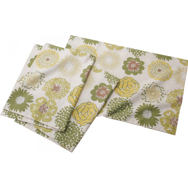 ピロケース３枚セット（フラワードット）　グリーン