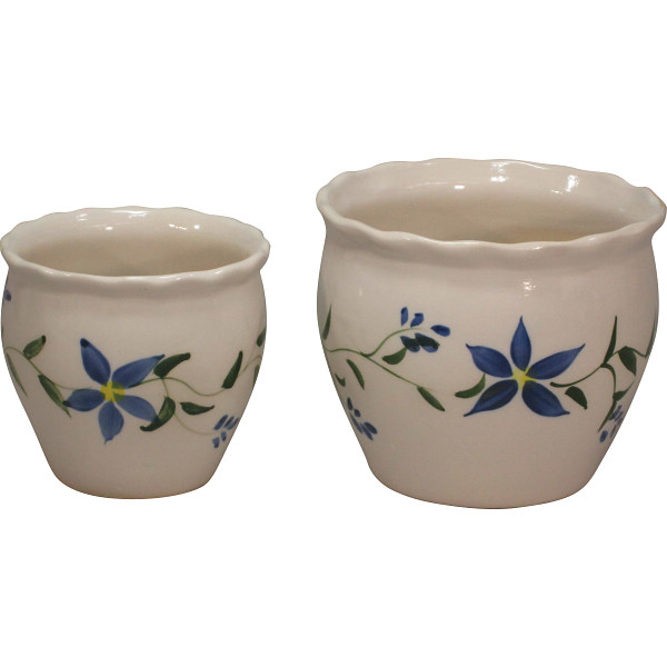 陶器植木鉢２点セット　花柄Ａ