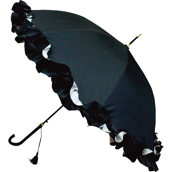 アズアズ　晴雨兼用遮光ジャンプ長傘　１段大フリル　ブラック