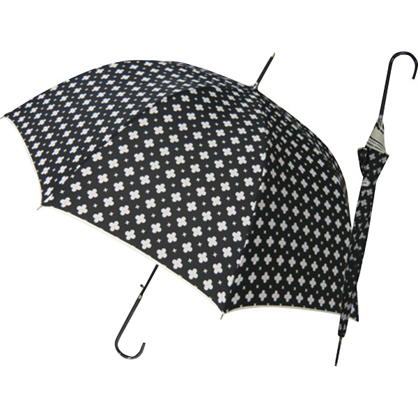 チェルベ　婦人深張小花プリントワンタッチ傘　ブラック