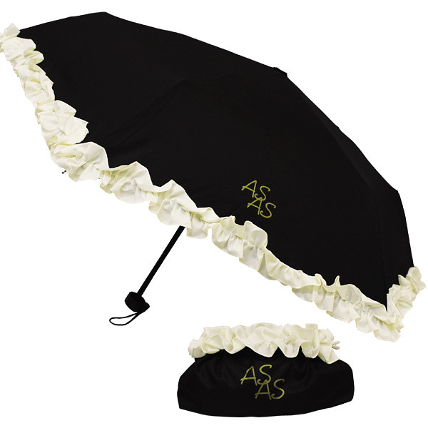 アズアズ　晴雨兼用丸ミニ傘　ブラック／フリル部分オフホワイト