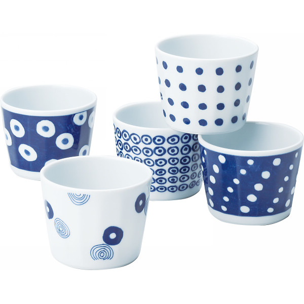 波佐見焼　藍丸紋　カップ５客揃