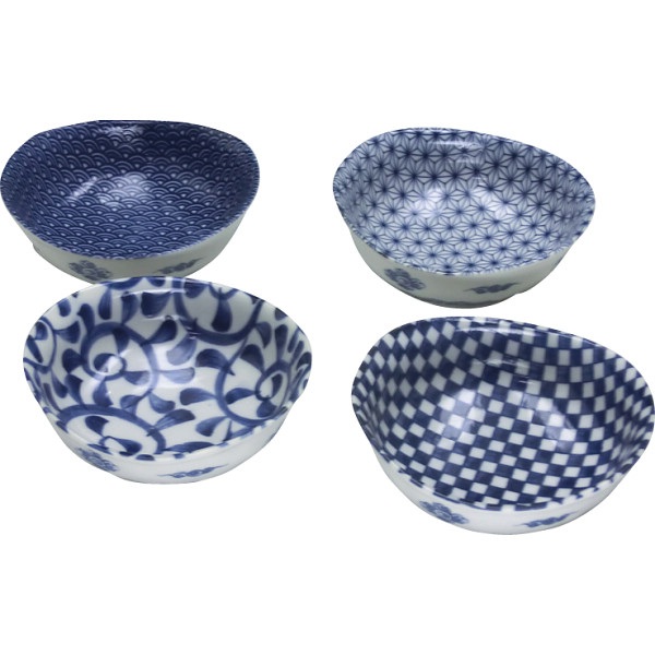 藍染　楕円小鉢４柄揃