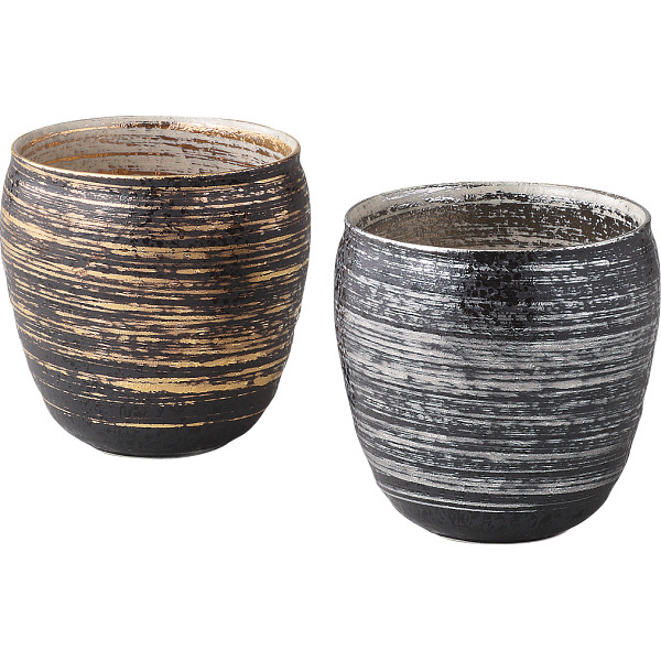 陶悦窯　金銀色刷毛　ペア焼酎カップ