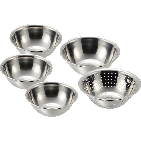 プロンジュⅢ　ステンレスボウル＆パンチングざる５点セットＡ