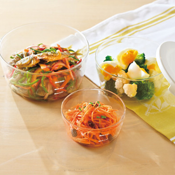 ハリオ　耐熱ガラス製保存容器　丸３個セット　オフホワイト