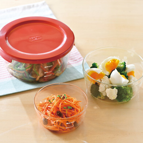 ハリオ　耐熱ガラス製保存容器　丸３個セット　レッド