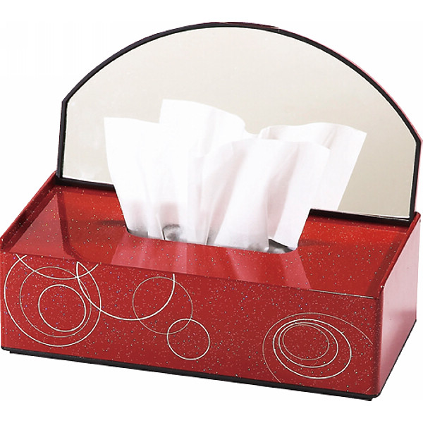 ミラー付ティッシュボックス　朱