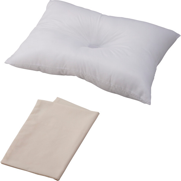 洗える枕＆カバーセット（無地カラー）　クリーム