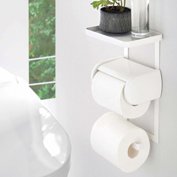 トイレットペーパーホルダー上ラック２段　ホワイト