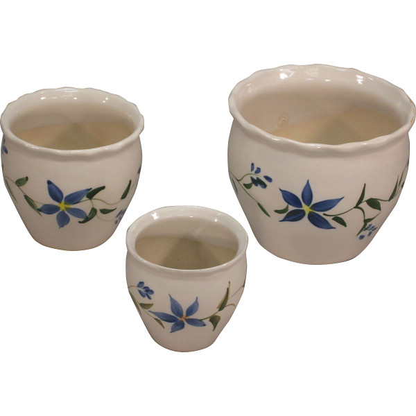 陶器植木鉢３点セット　花柄Ａ