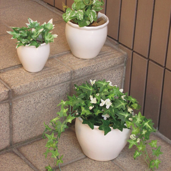 陶器植木鉢３点セット　ホワイト