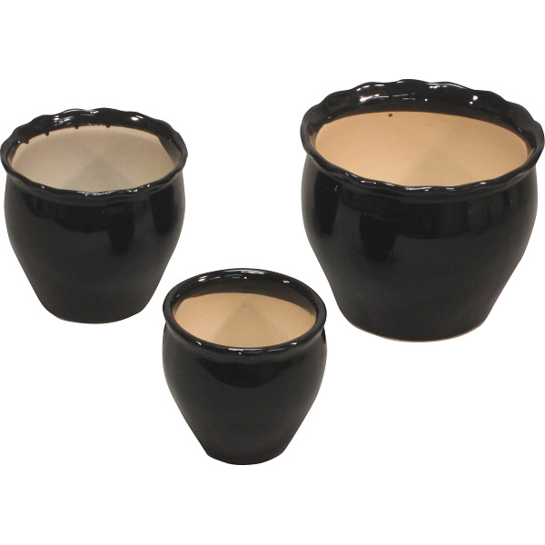 陶器植木鉢３点セット　ブラック
