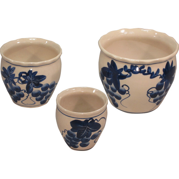 陶器植木鉢３点セット　ブドウ柄