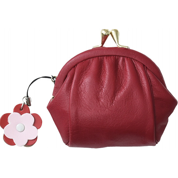 良品工房　日本製牛革がま口財布（ストラップ付）　赤