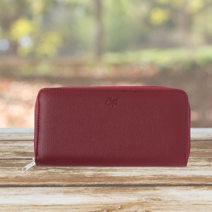 キャティフェラーリ　ラウンドファスナー長財布　ワイン
