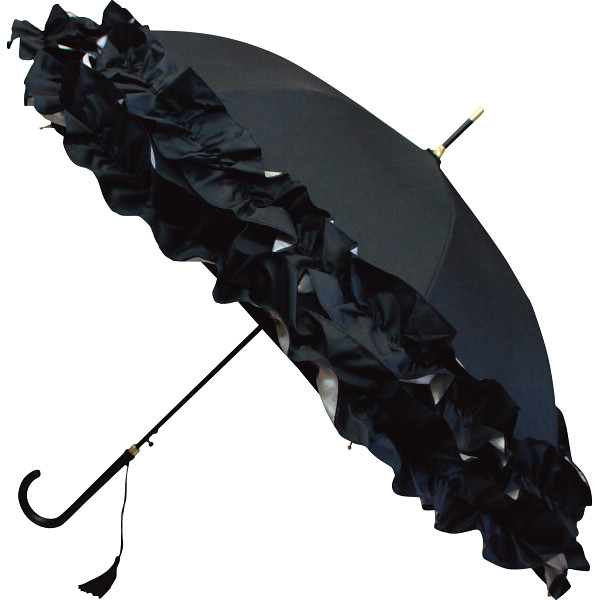 アズアズ　晴雨兼用遮光ジャンプ長傘　２段大フリル　ブラック