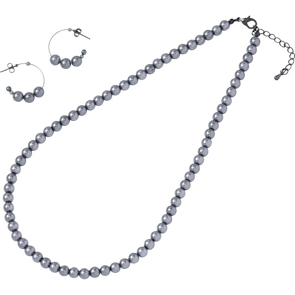 ユキコハナイ　パールネックレス・ピアス２点セット　グレー