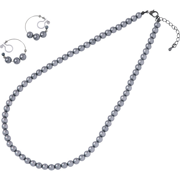 ユキコハナイ　パールネックレス・イヤリング２点セット　グレー