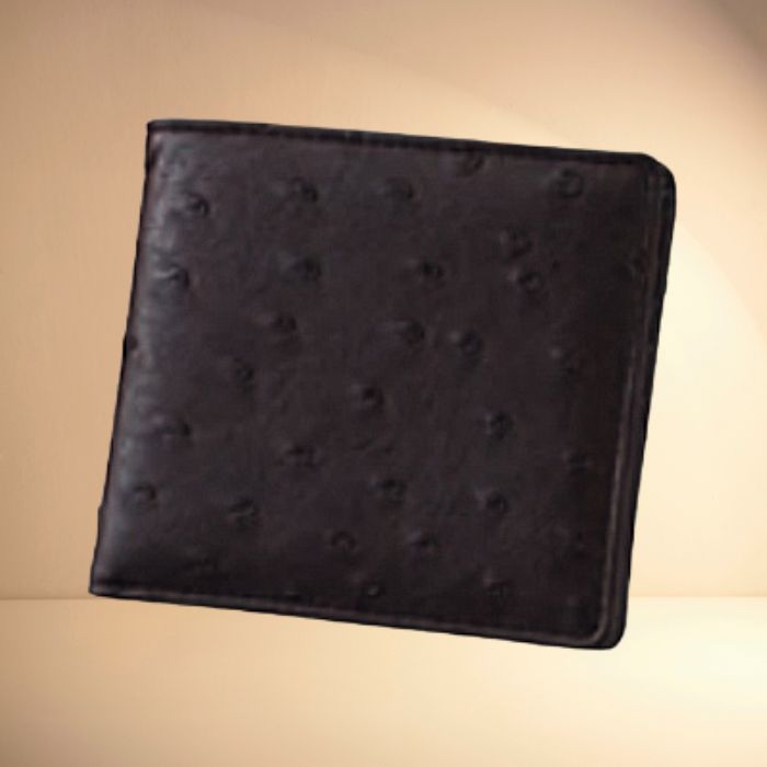 チェルベ　オーストリッチ型押し二つ折財布　ブラウン