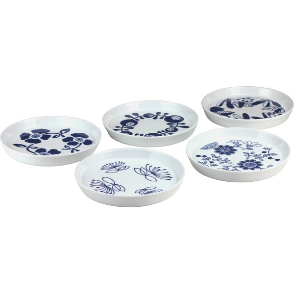 波佐見焼　藍絵変り　５寸皿揃