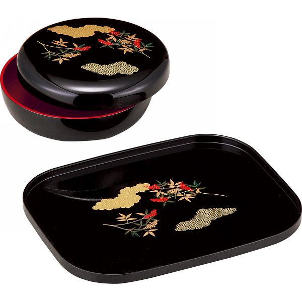 南天に紋　菓子器・盆揃