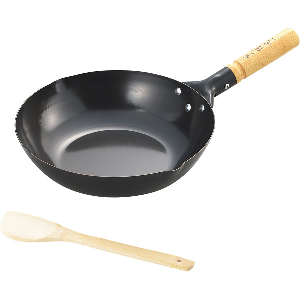 陳建一　木柄北京鍋（２８ｃｍ）　竹ターナー付