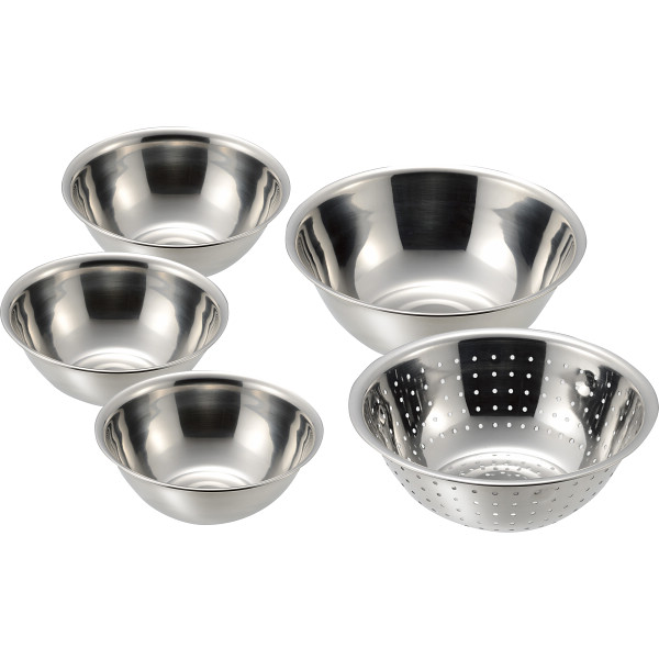 プロンジュⅢ　ステンレスボウル＆パンチングざる５点セットＢ