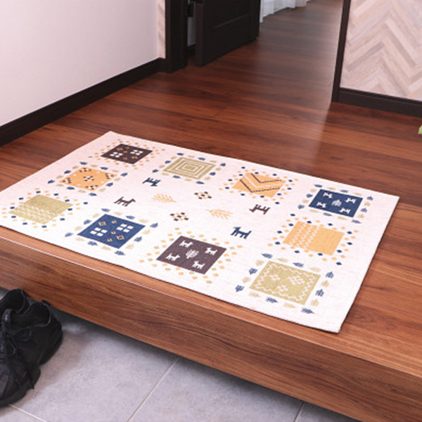 シェニールプリント玄関マット　アイボリー