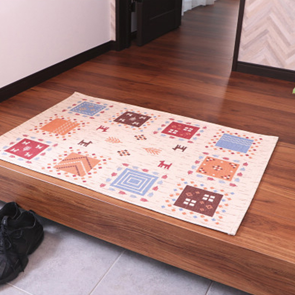 シェニールプリント玄関マット　ベージュ