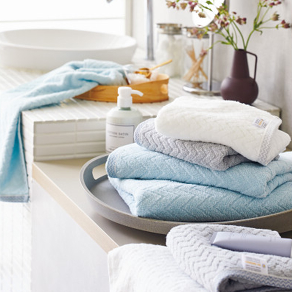 ナチュクル　ふわふわ無撚糸　バス・フェイスタオルセット