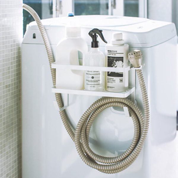 ホースホルダー付き洗濯機横マグネットラック　ホワイト