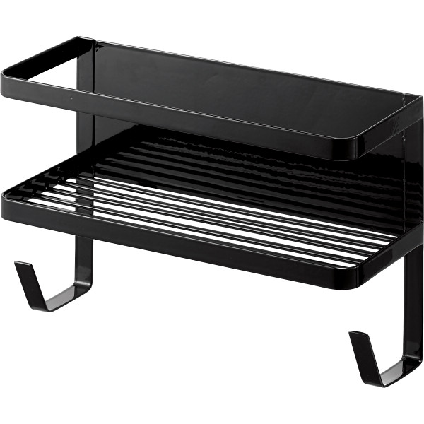 ホースホルダー付き洗濯機横マグネットラック　ブラック